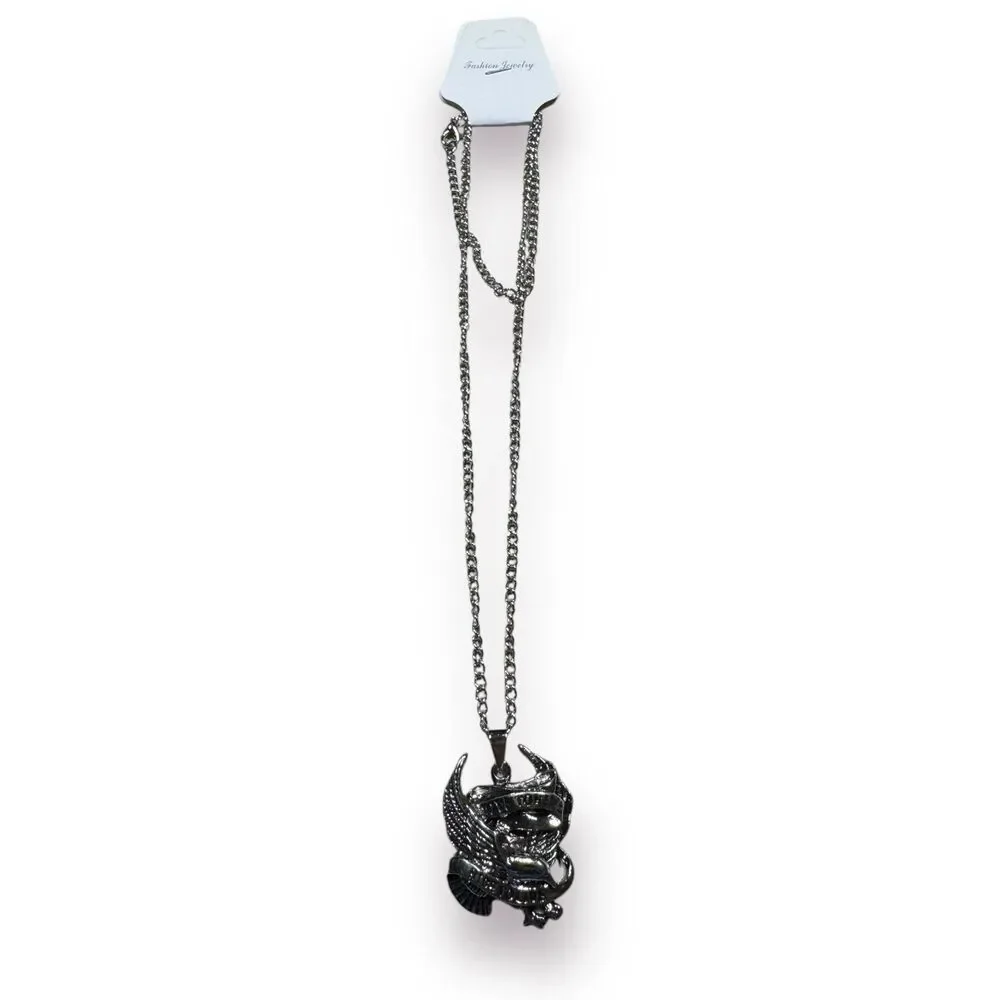 Silver Biker Necklace w/‎ Pendant 